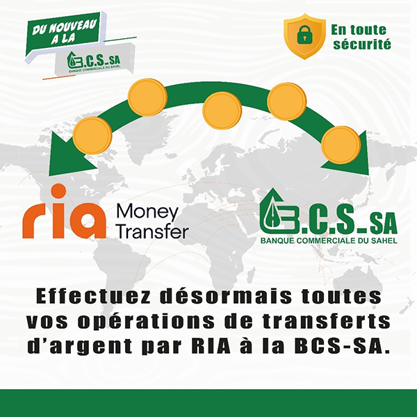Transferts d’argent par RIA à la BCS-SA